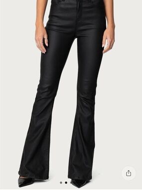 Edikted Black High-Rise Flared Faux Leather Pants